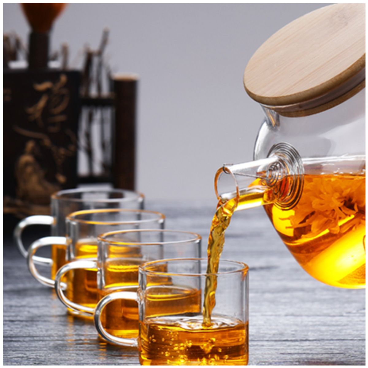 INSPIRA MARKET - Tetera Jarra Decantadora de Te Infusiones Bebidas + 4 Tazas Set