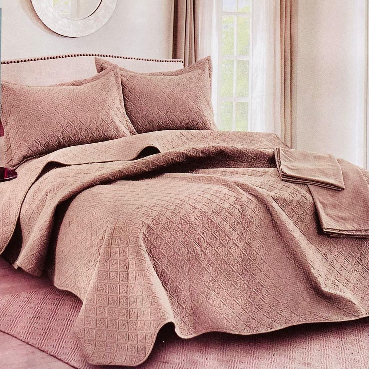 MINGDA - Set De Cubrecama Queen + Sabanas + Fundas 5 Piezas 100% Algodón