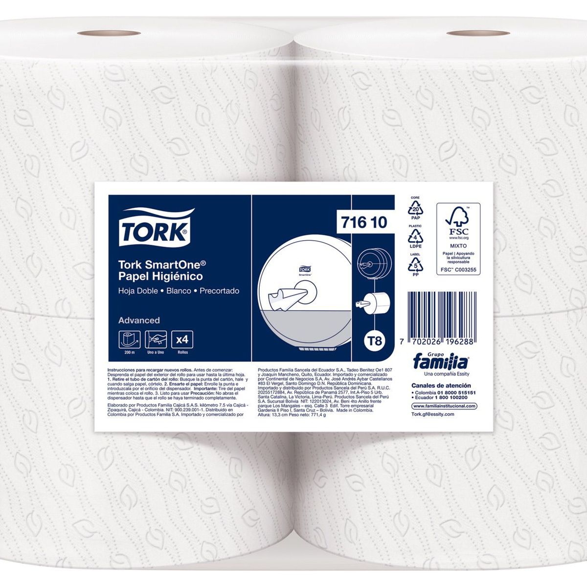 TORK - Papel Higiénico Doble Hoja Tork Blanco 4 rollos x 200 mts