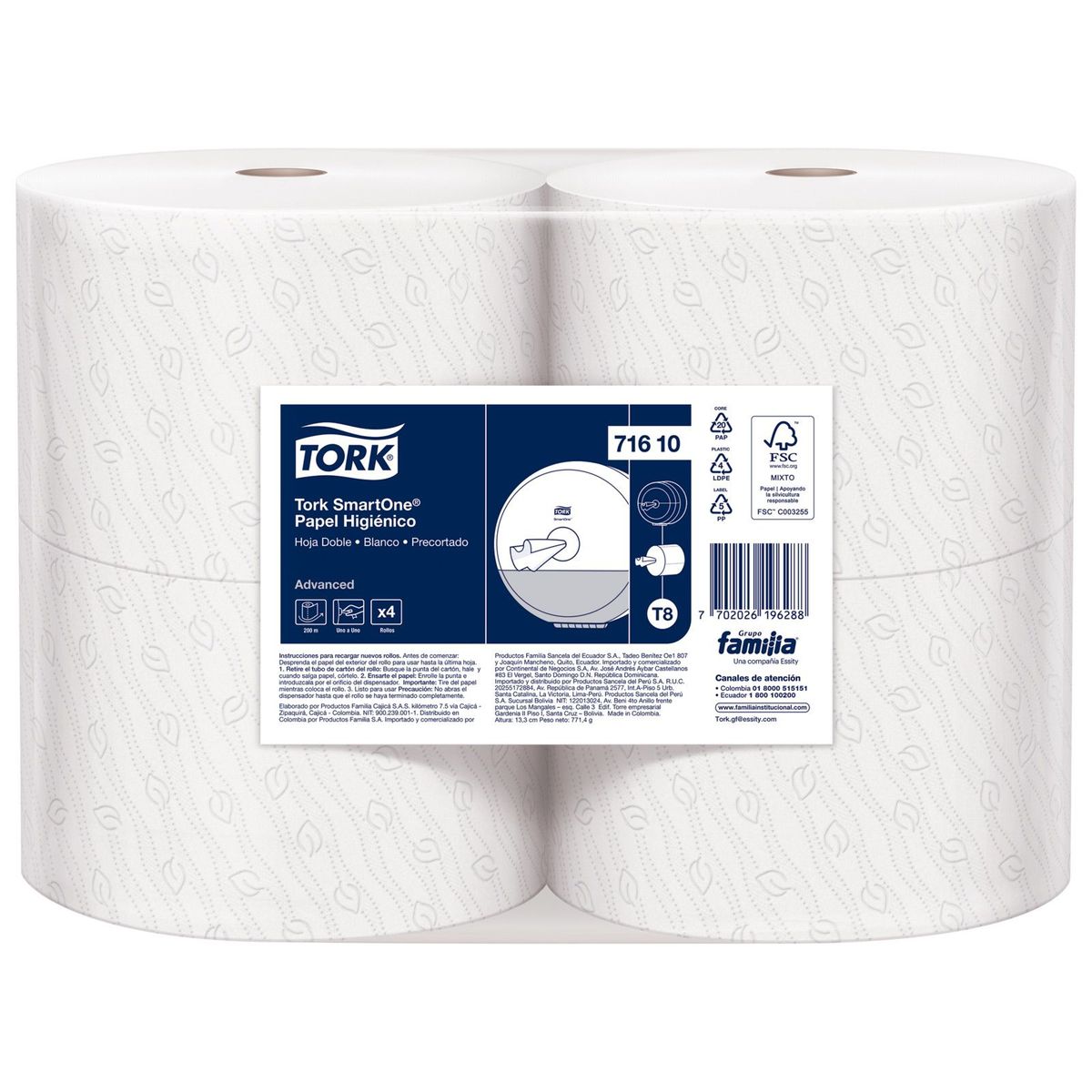 TORK - Papel Higiénico Doble Hoja Tork Blanco 4 rollos x 200 mts
