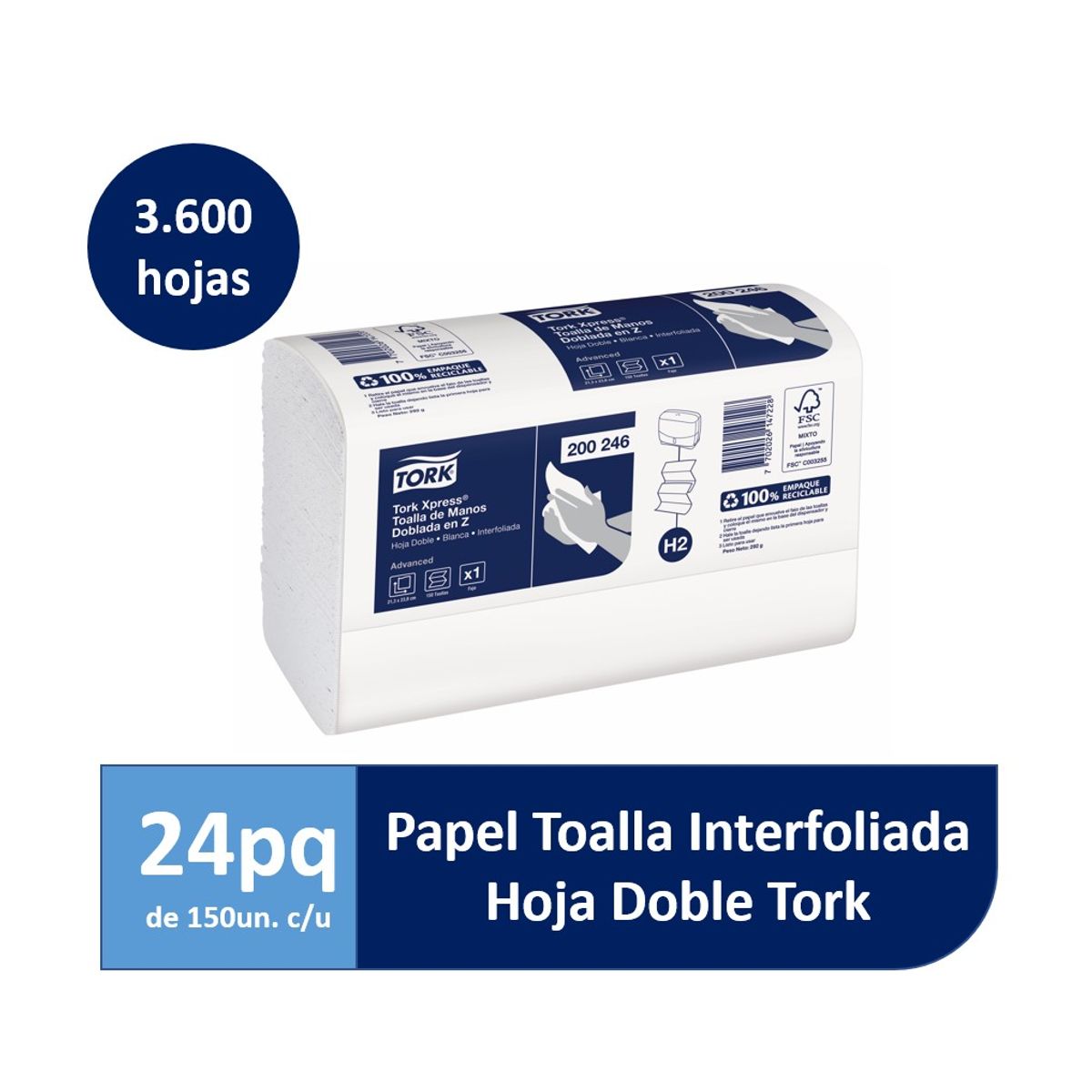 TORK - Papel Toalla Interfoliada Tork Xpress® 24 paq x 150 hojas