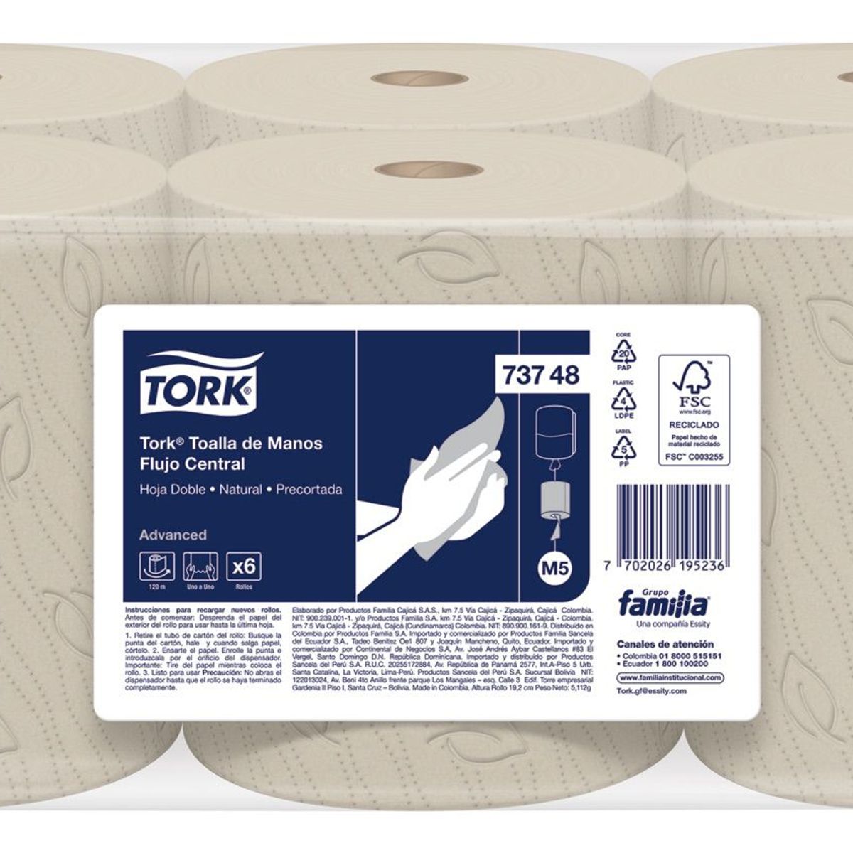 TORK - Papel Toalla en Rollo Hoja Doble Tork Natural 6 x 120mts