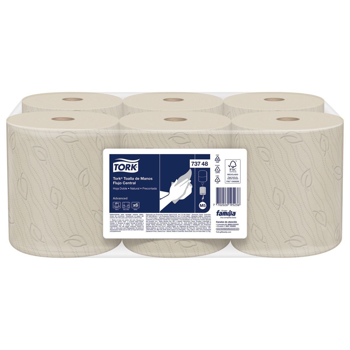 TORK - Papel Toalla en Rollo Hoja Doble Tork Natural 6 x 120mts