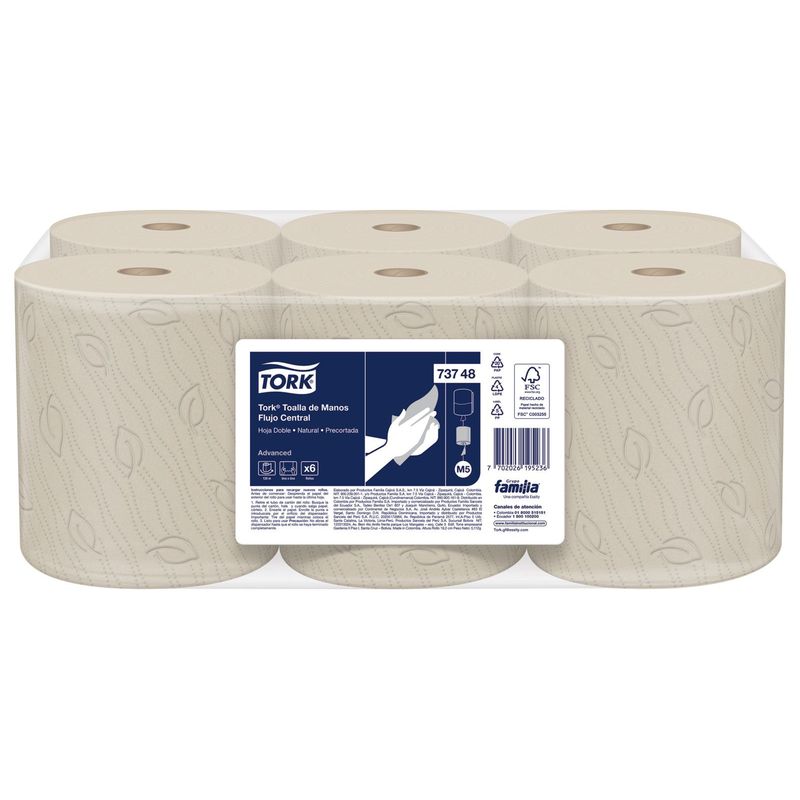 TORK - Papel Toalla en Rollo Hoja Doble Tork Natural 6 x 120mts
