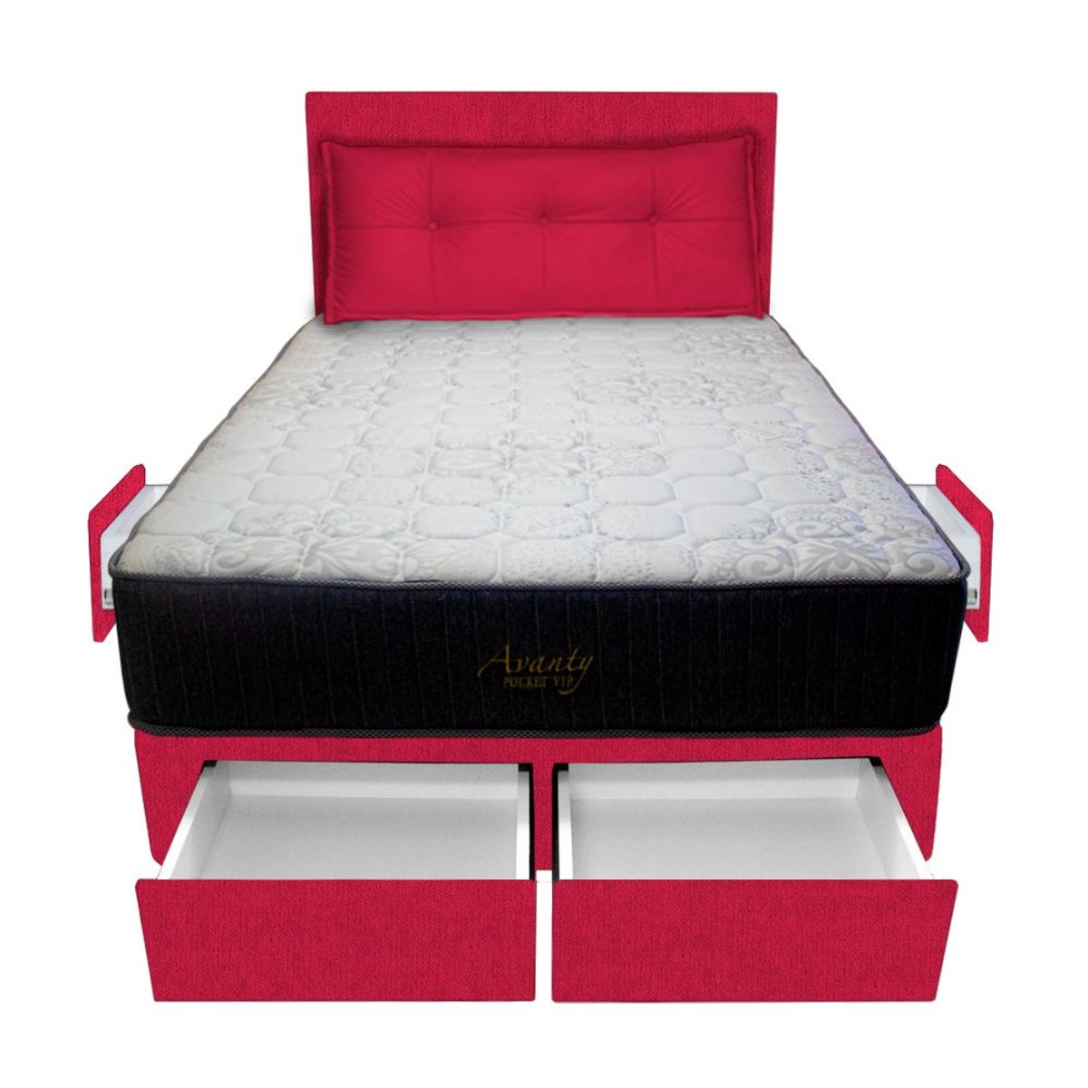 BARAKA HOME - Dormitorio Pocket Vip + 4 Caj. 2 Plz + Cabecera + Cojin - Rojo