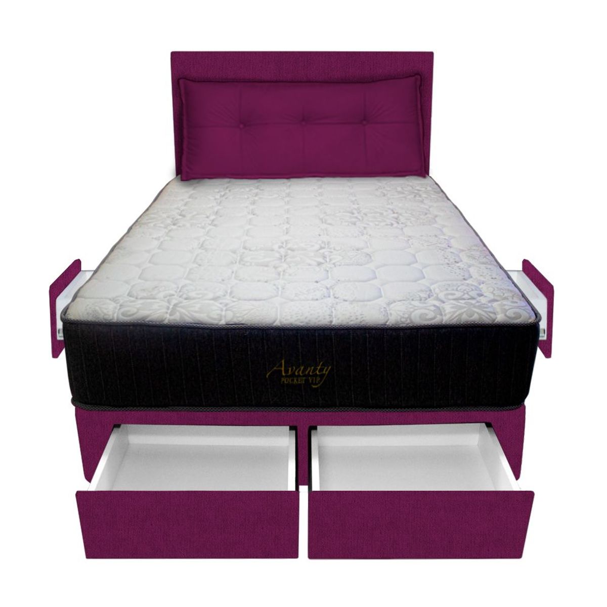 BARAKA HOME - Dormitorio Pocket Vip + 4 Caj. 2 Plz + Cabecera + Cojin - Purpura