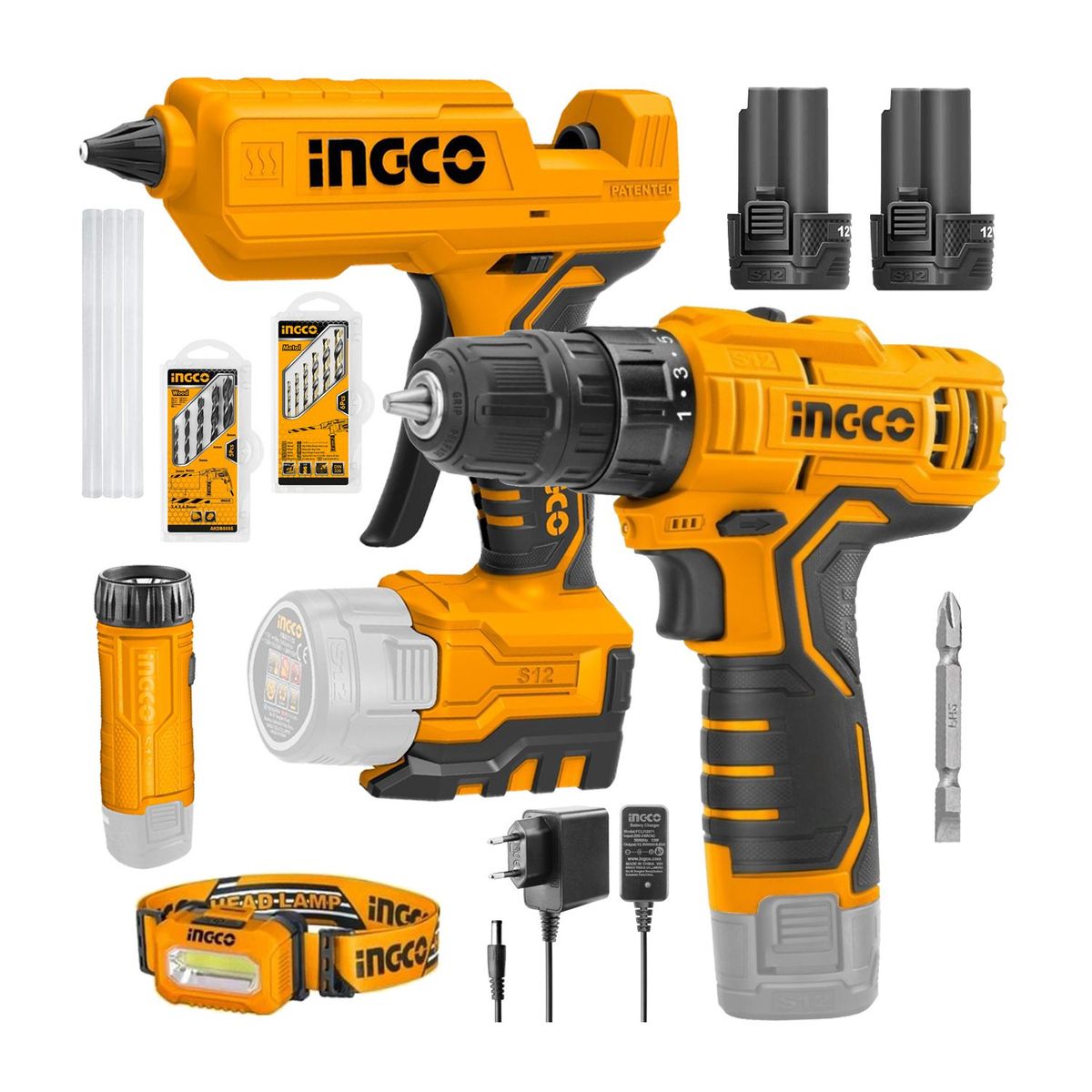 INGCO TOOLS - TALADRO ATORNILLADOR 12V PISTOLA SILICONA LINTERNA INGCO PRO