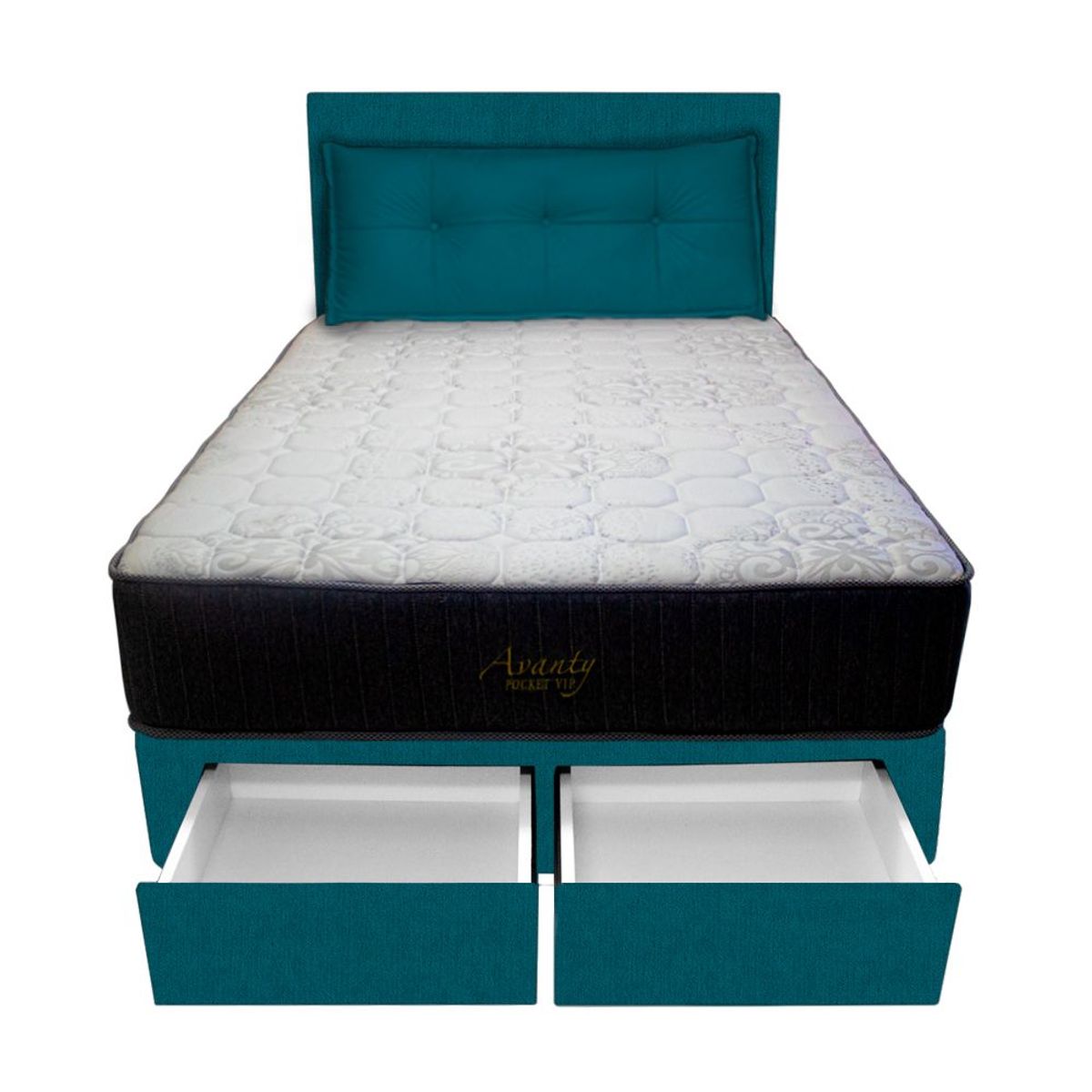 BARAKA HOME - Dormitorio Pocket Vip +2 Caj. 1.5 Plz + Cabecera +Cojin - Cobalto