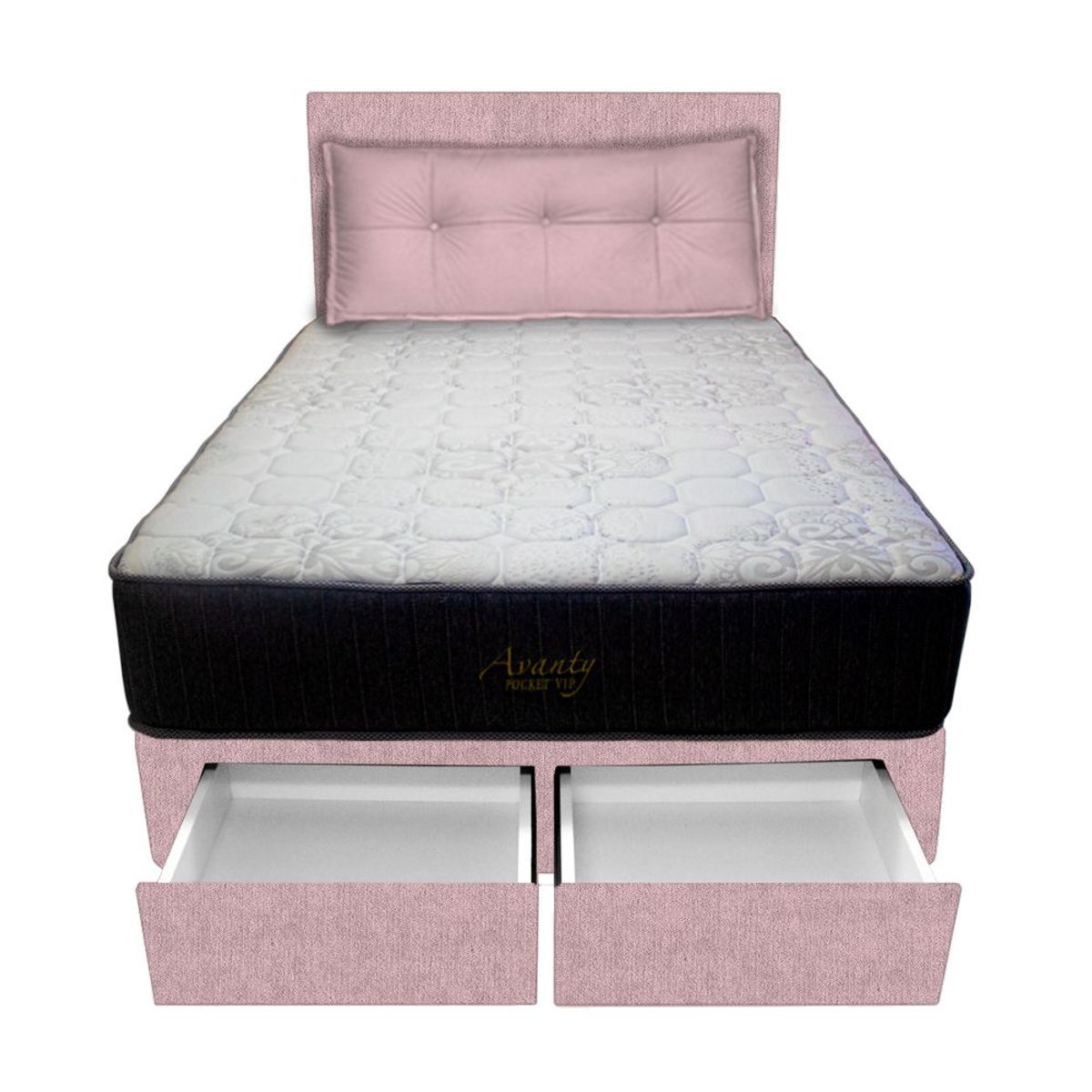 BARAKA HOME - Dormitorio Pocket Vip +2 Caj. 1.5 Plz + Cabecera +Cojin - Rosado