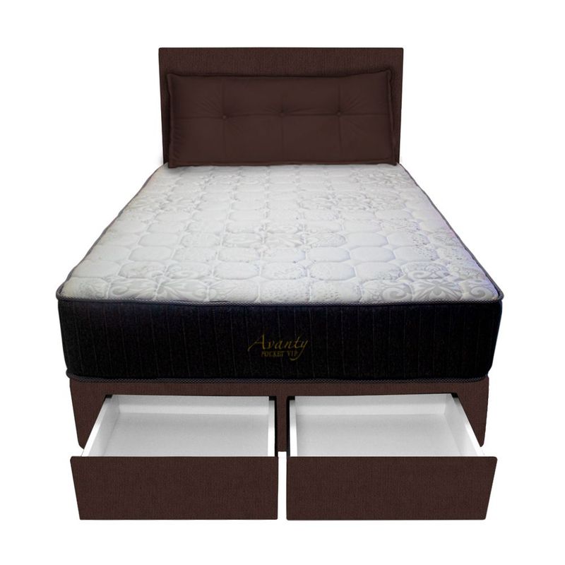 BARAKA HOME - Dormitorio Pocket Vip + 2 Caj. 2 Plz + Cabecera + Cojin - Chocolate