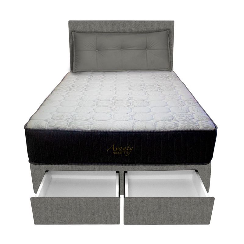 BARAKA HOME - Dormitorio Pocket Vip + 2 Caj. 2 Plz + Cabecera + Cojin - Gris Oscuro