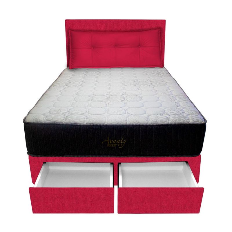 BARAKA HOME - Dormitorio Pocket Vip + 2 Caj. 2 Plz + Cabecera + Cojin - Rojo
