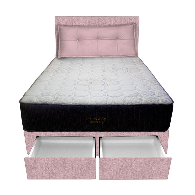 BARAKA HOME - Dormitorio Pocket Vip + 2 Caj. 2 Plz + Cabecera + Cojin - Rosado