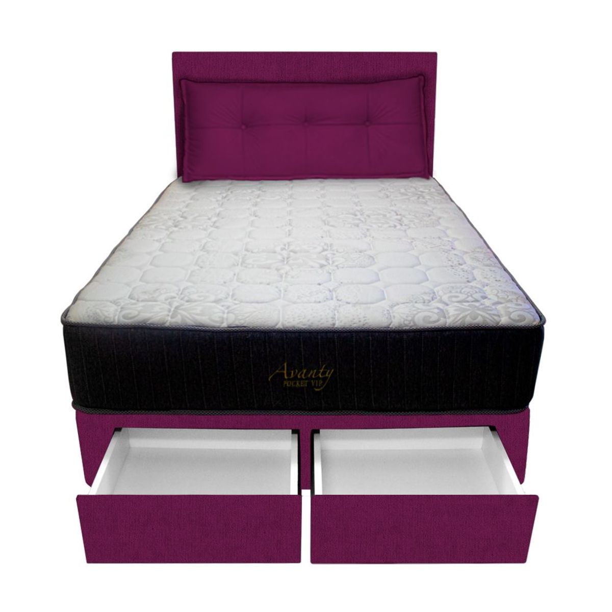 BARAKA HOME - Dormitorio Pocket Vip + 2 Caj. 2 Plz + Cabecera + Cojin - Purpura