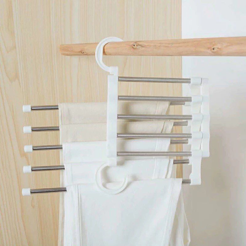 KAST PE - Pack x2 Colgador organizador de pantalones 5 en 1 - Blanco