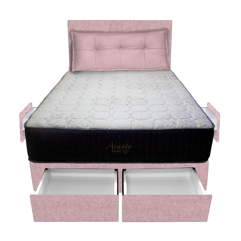 BARAKA HOME - Dormitorio Pocket Vip + 4 Caj. 2 Plz + Cabecera + Cojin - Rosado