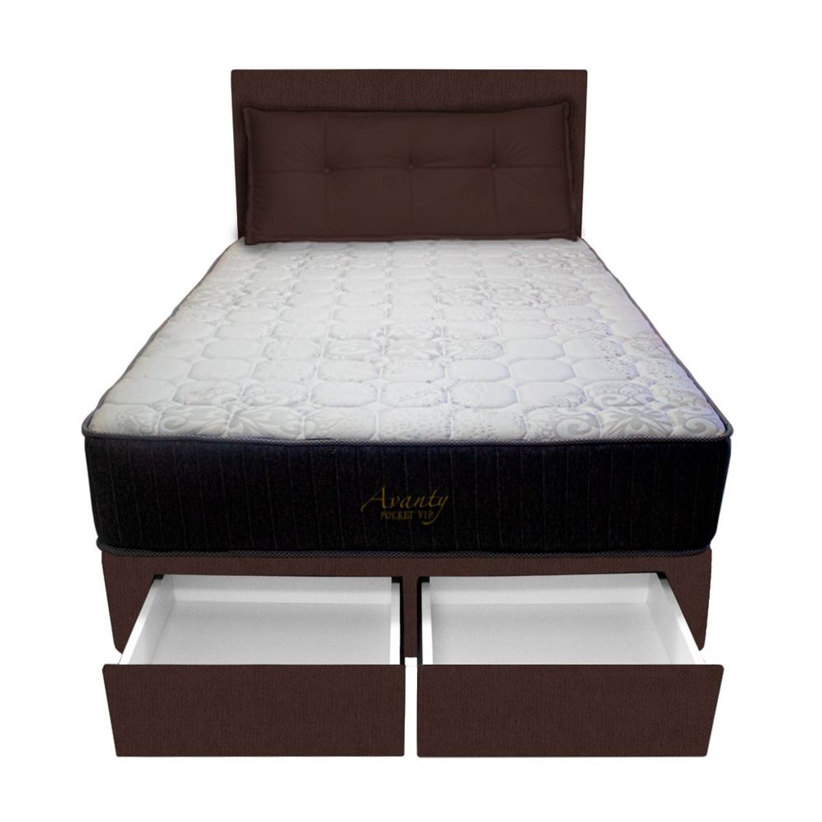 BARAKA HOME - Dormitorio Pocket Vip +2 Caj. 1.5 Plz + Cabecera +Cojin - Chocolate