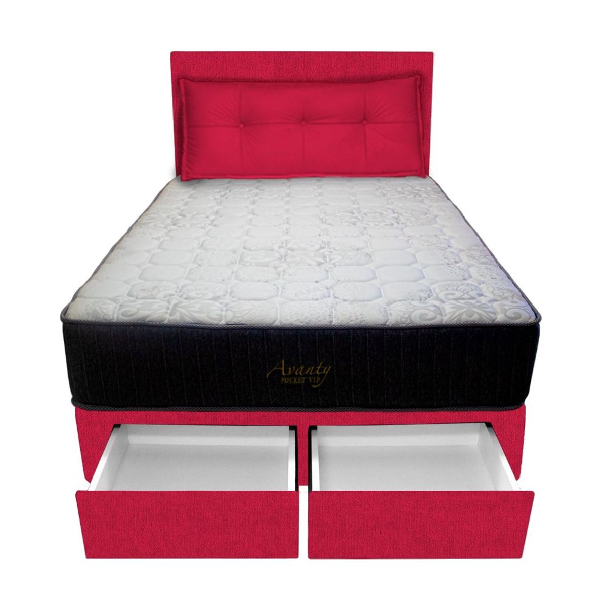 BARAKA HOME - Dormitorio Pocket Vip +2 Caj. 1.5 Plz + Cabecera +Cojin - Rojo