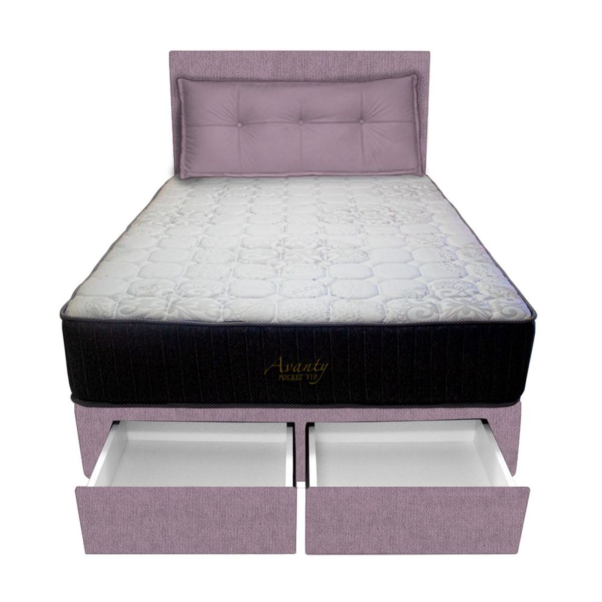 BARAKA HOME - Dormitorio Pocket Vip +2 Caj. 1.5 Plz + Cabecera +Cojin - Lila