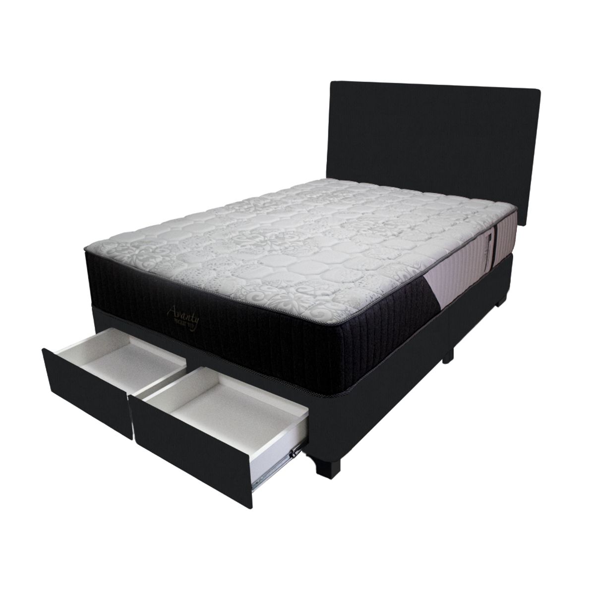 BARAKA HOME - Dormitorio Pocket Vip + 2 Cajones 1.5 Plz + Cabecera - Negro