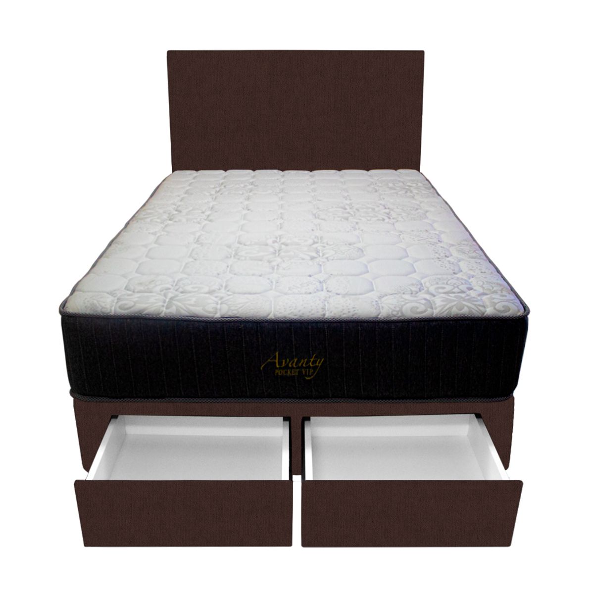 BARAKA HOME - Dormitorio Pocket Vip + 2 Cajones 1.5 Plz + Cabecera - Chocolate