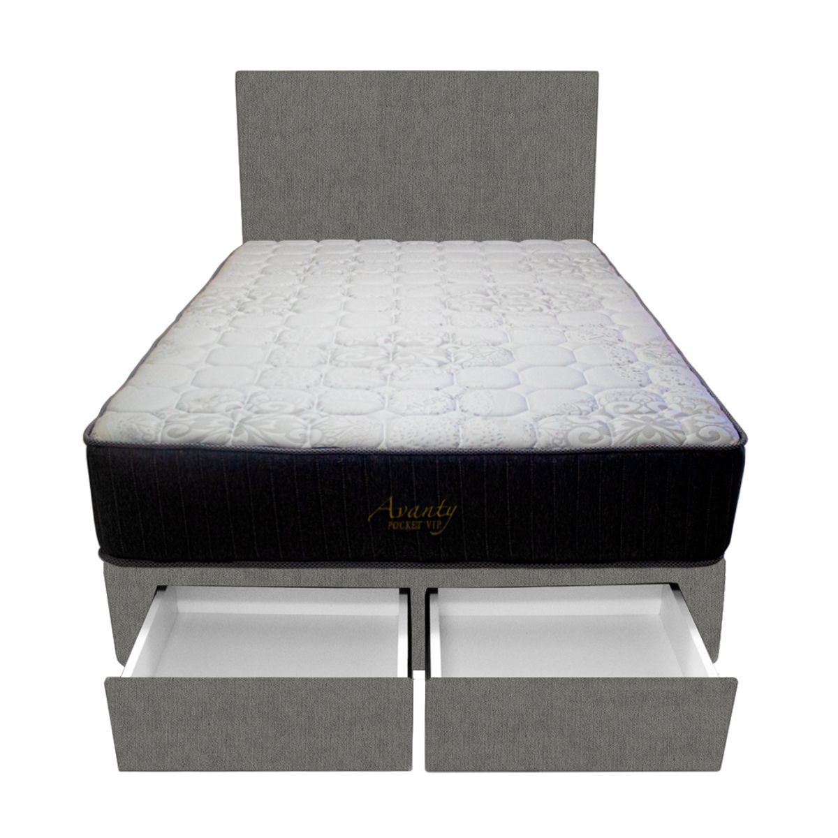 BARAKA HOME - Dormitorio Pocket Vip + 2 Cajones 1.5 Plz + Cabecera - Gris Oscuro
