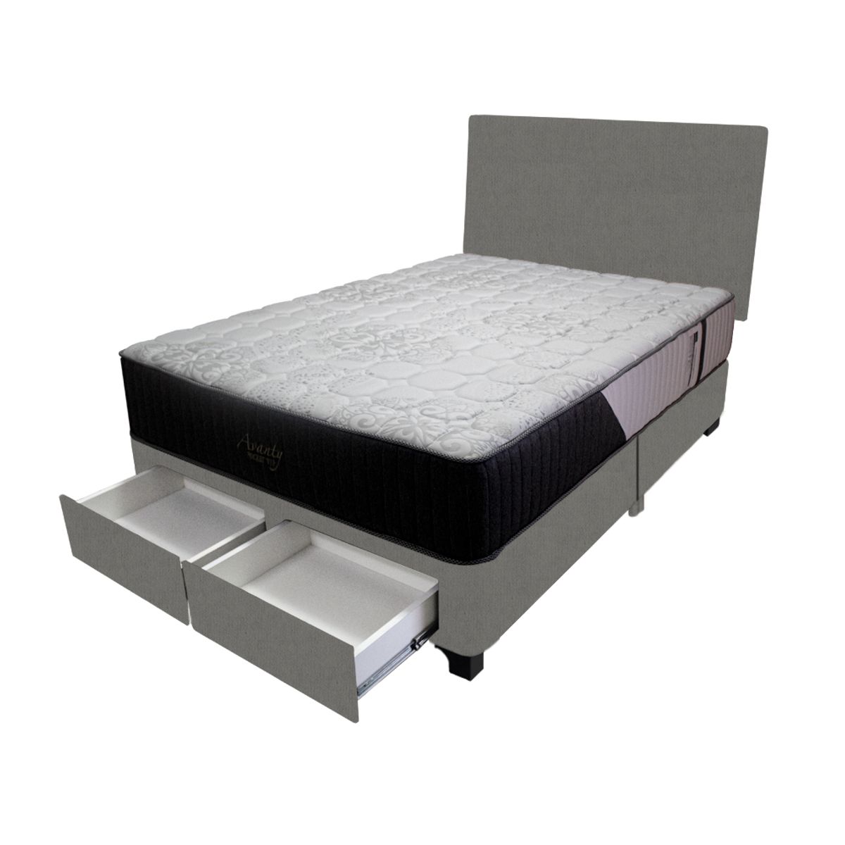 BARAKA HOME - Dormitorio Pocket Vip + 2 Cajones 1.5 Plz + Cabecera - Gris Oscuro