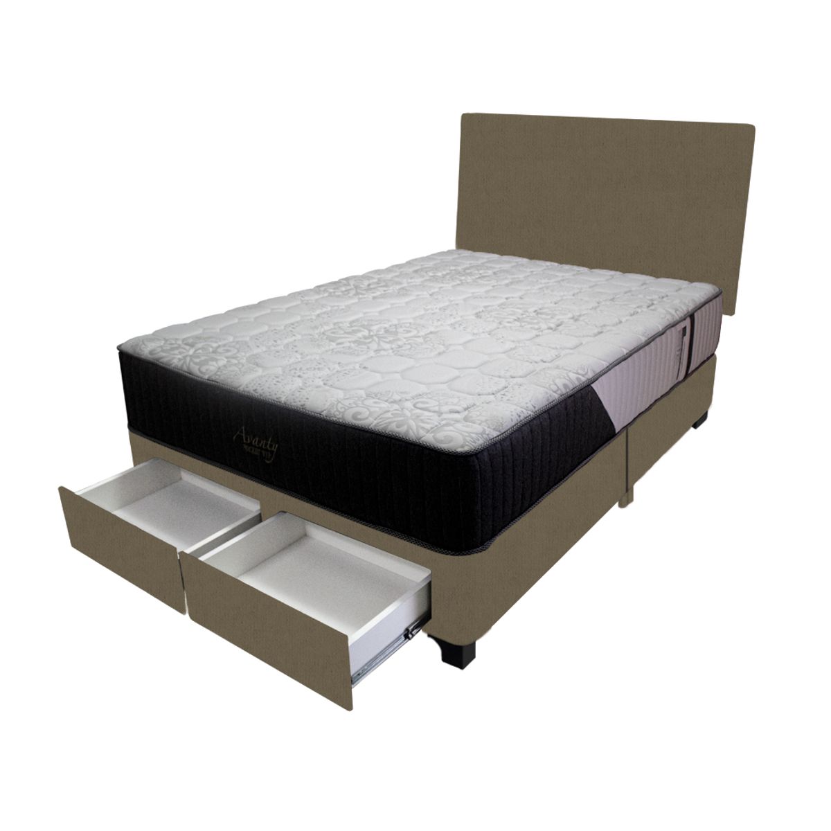 BARAKA HOME - Dormitorio Pocket Vip + 2 Cajones 1.5 Plz + Cabecera - Beige Oscuro