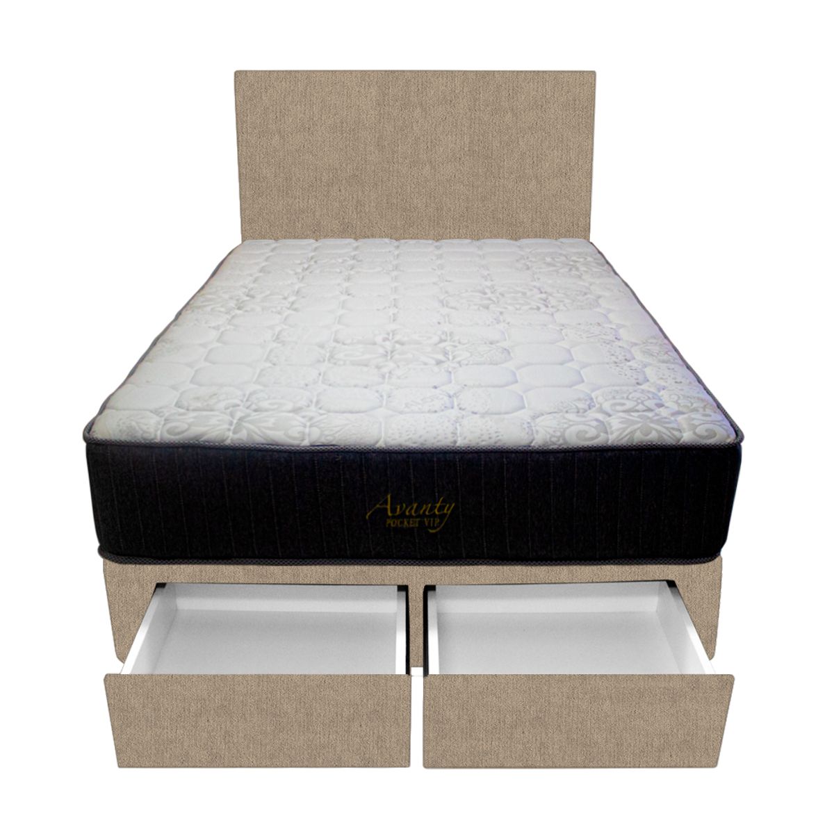 BARAKA HOME - Dormitorio Pocket Vip + 2 Cajones 1.5 Plz + Cabecera - Beige Claro