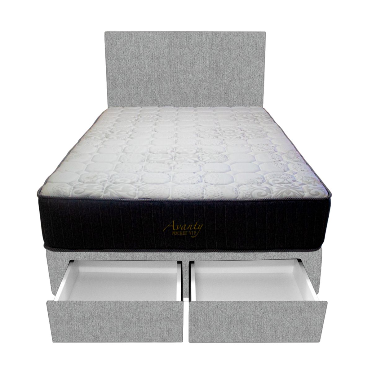 BARAKA HOME - Dormitorio Pocket Vip + 2 Cajones 1.5 Plz + Cabecera - Gris Claro