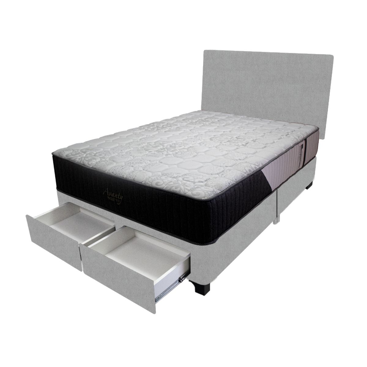 BARAKA HOME - Dormitorio Pocket Vip + 2 Cajones 1.5 Plz + Cabecera - Gris Claro