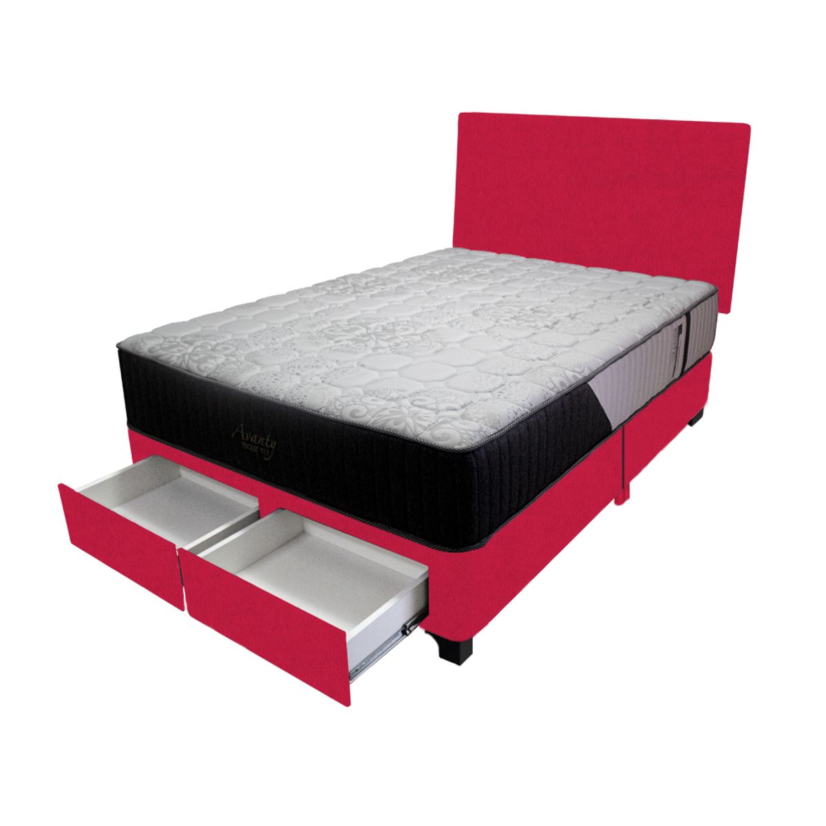 BARAKA HOME - Dormitorio Pocket Vip + 2 Cajones 1.5 Plz + Cabecera - Rojo