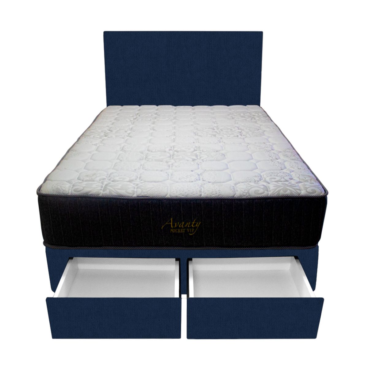 BARAKA HOME - Dormitorio Pocket Vip + 2 Cajones 1.5 Plz + Cabecera - Azul Marino