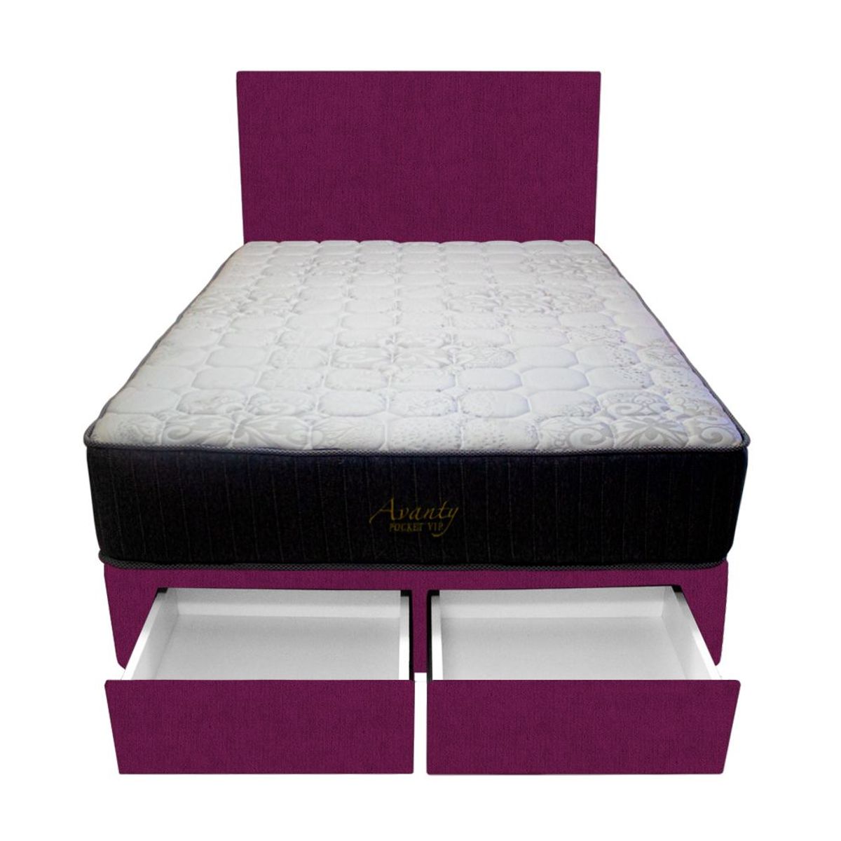 BARAKA HOME - Dormitorio Pocket Vip + 2 Cajones 1.5 Plz + Cabecera - Purpura
