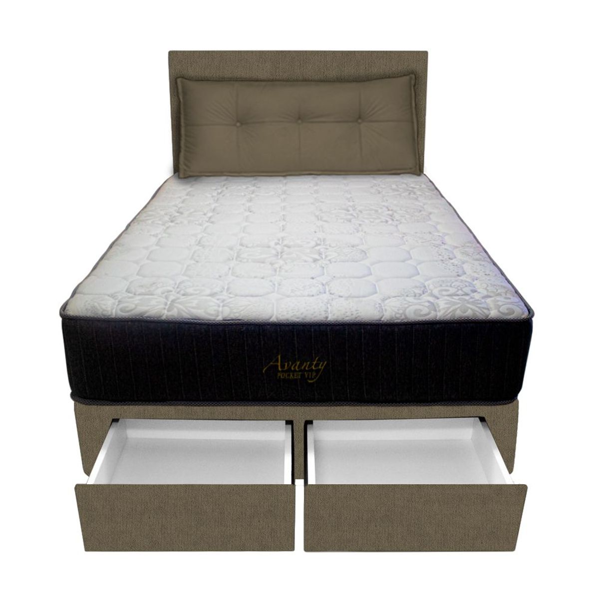 BARAKA HOME - Dormitorio Pocket Vip + 2 Caj. 2 Plz + Cabecera + Cojin - Beige Oscuro