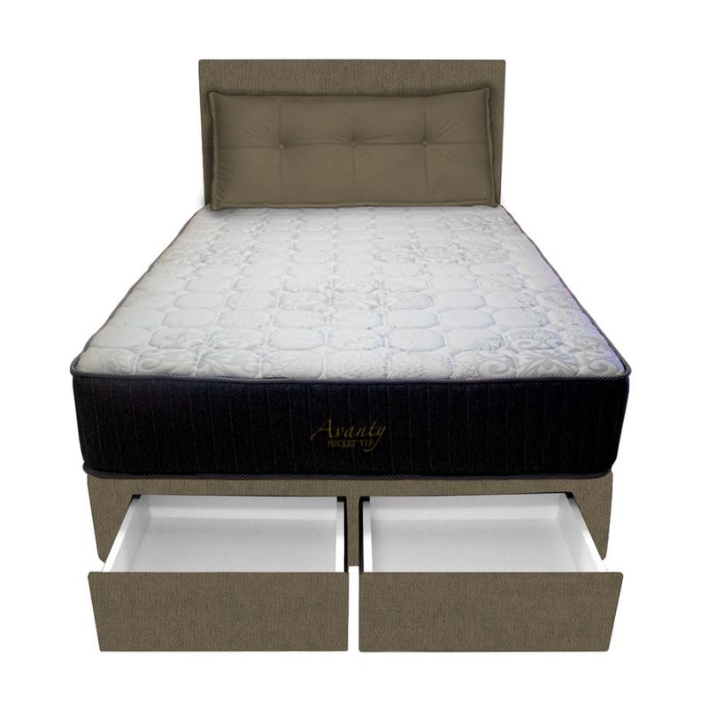 BARAKA HOME - Dormitorio Pocket Vip + 2 Caj. 2 Plz + Cabecera + Cojin - Beige Oscuro
