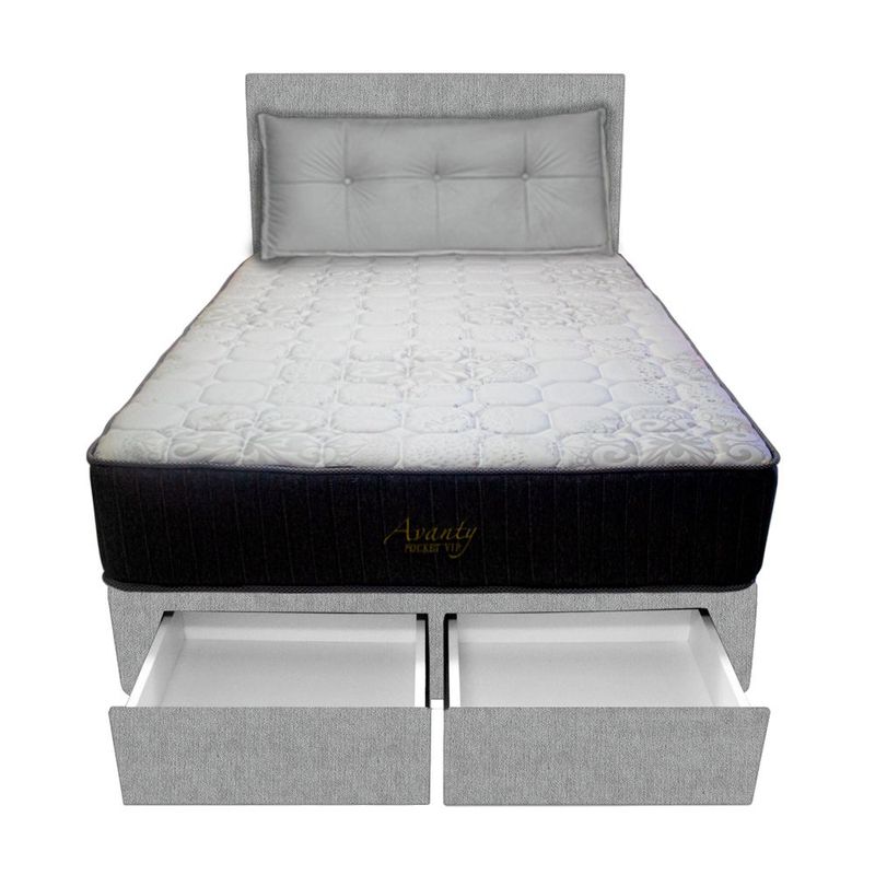 BARAKA HOME - Dormitorio Pocket Vip + 2 Caj. 2 Plz + Cabecera + Cojin - Gris Claro