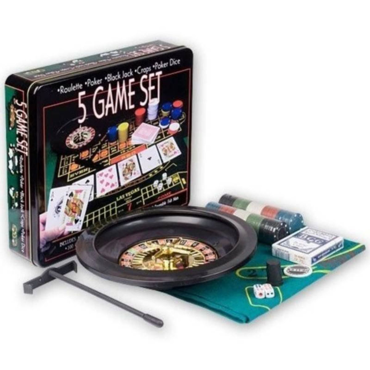 GENERICO - Juego de póker 5 en 1 ruleta casino dados - metal