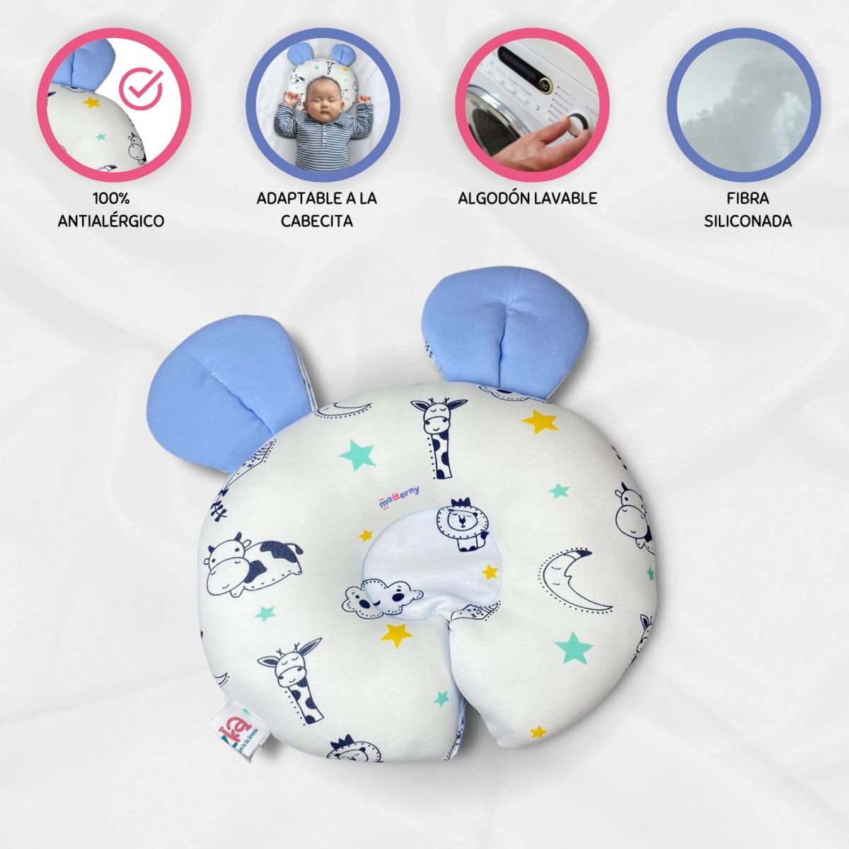CUZKA - Almohada Anti cabeza Plana para Bebé »OREILLE» Ligth blue