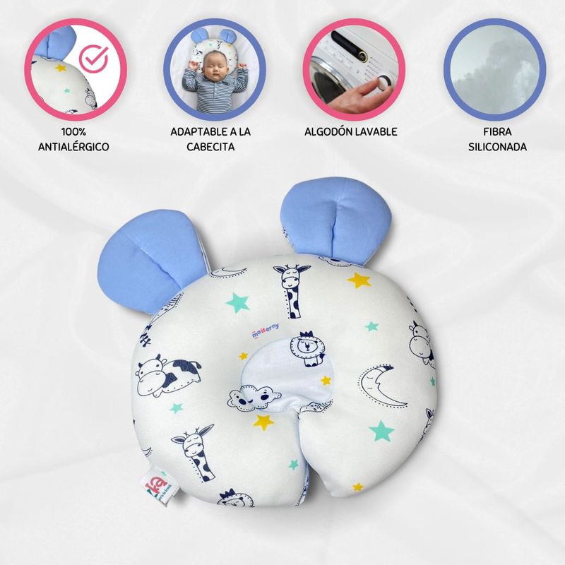 CUZKA - Almohada Anti cabeza Plana para Bebé »OREILLE» Ligth blue