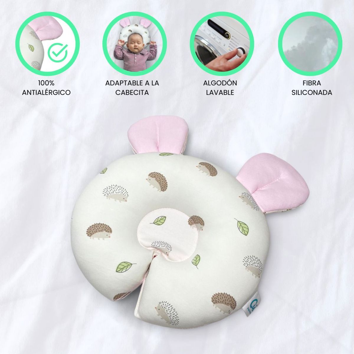 CUZKA - Almohada Anti cabeza Plana para Bebé «OREILLE» Pink