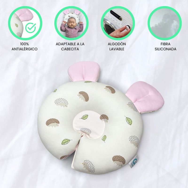 CUZKA - Almohada Anti cabeza Plana para Bebé «OREILLE» Pink