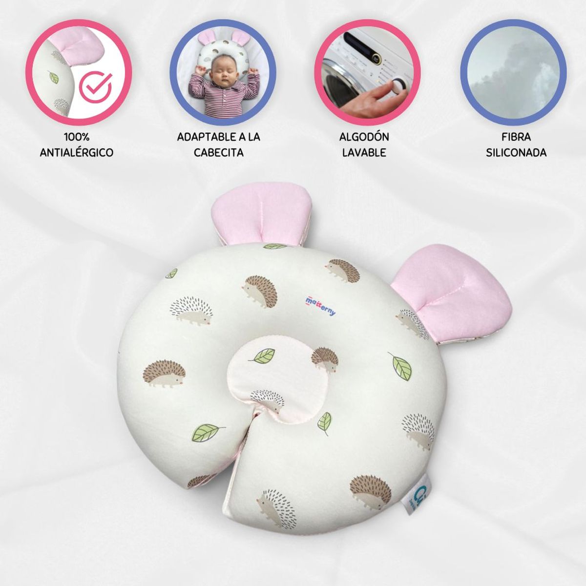 CUZKA - Almohada Anti cabeza Plana para Bebé »OREILLE» Pink