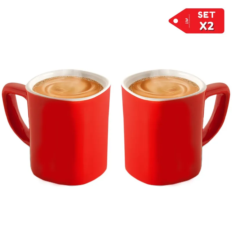 GENERICO - Tazas navideñas color rojo de Cerámica con asa set x2