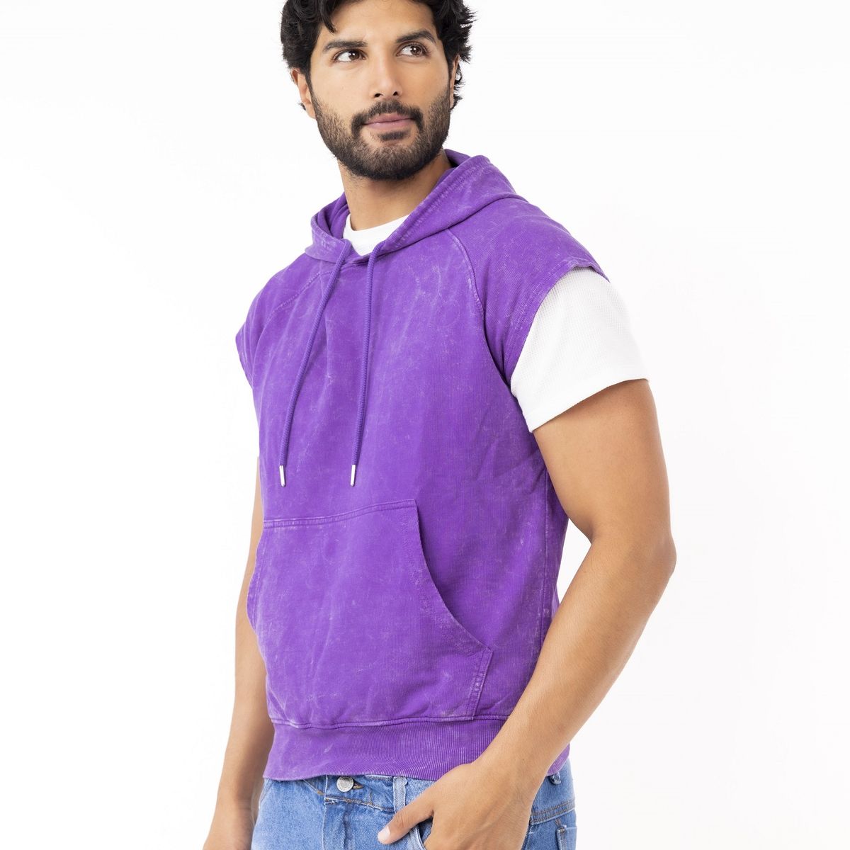NEW YORK STARS - HMusculosas con capucha-Acid Wash-Morado
