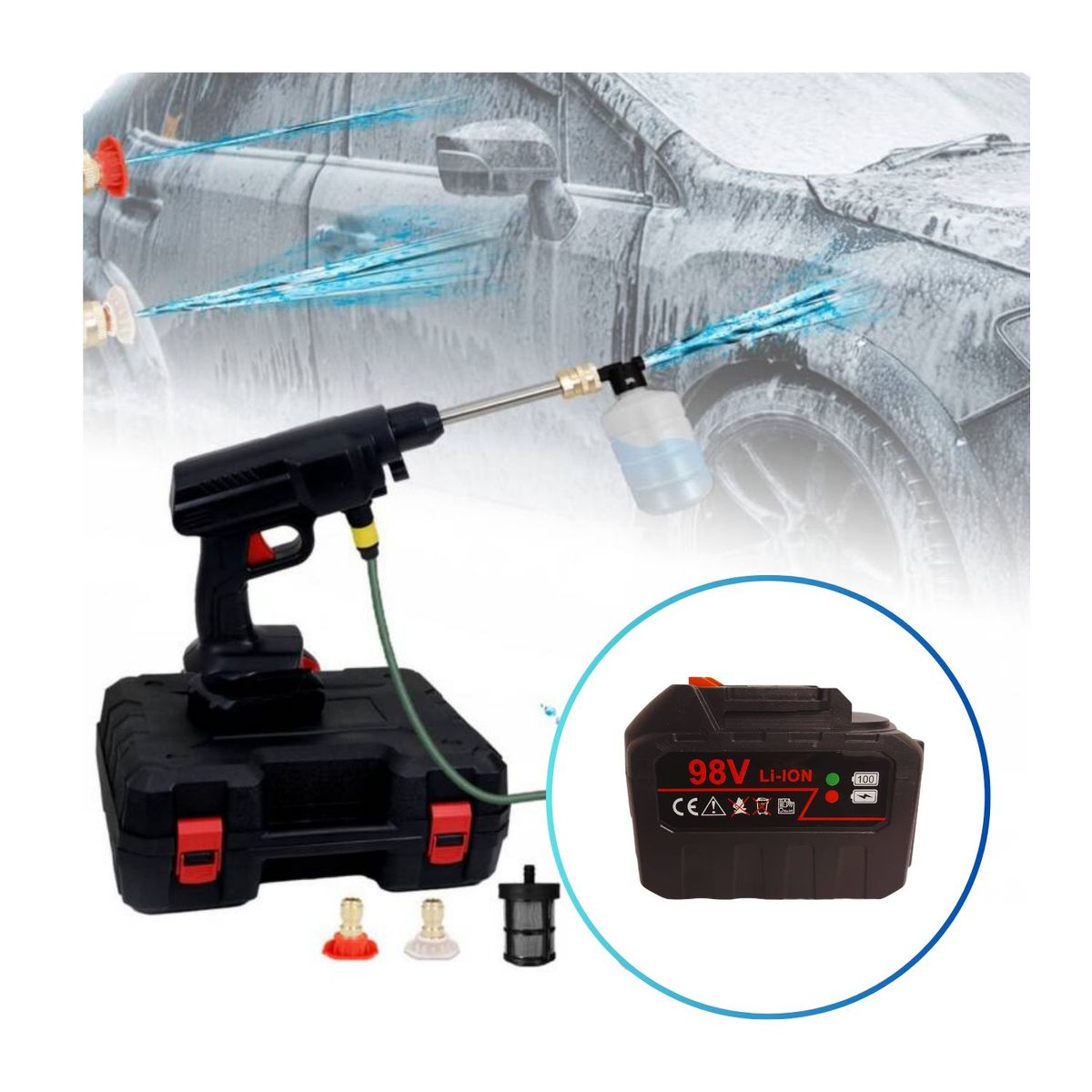 ROHS - Hidrolavadora Portátil con bateria de 98V Bateria Grande