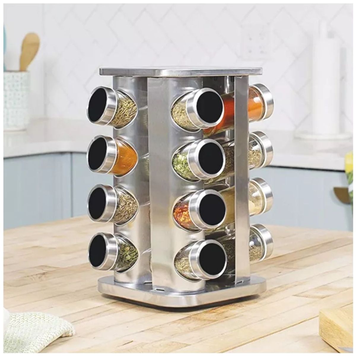 INSPIRA MARKET - Condiméntero de Acero Inoxidable de 16 frascos