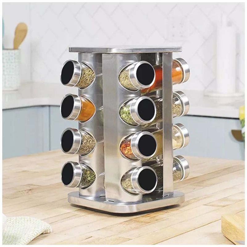 INSPIRA MARKET - Condiméntero de Acero Inoxidable de 16 frascos