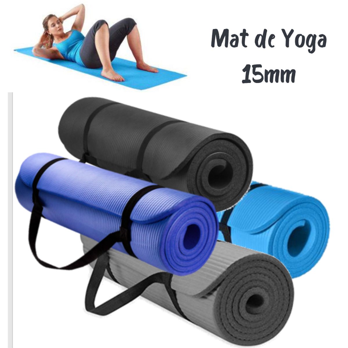 GENERICO - Mat de Yoga 15 mm con Elástico Portátil
