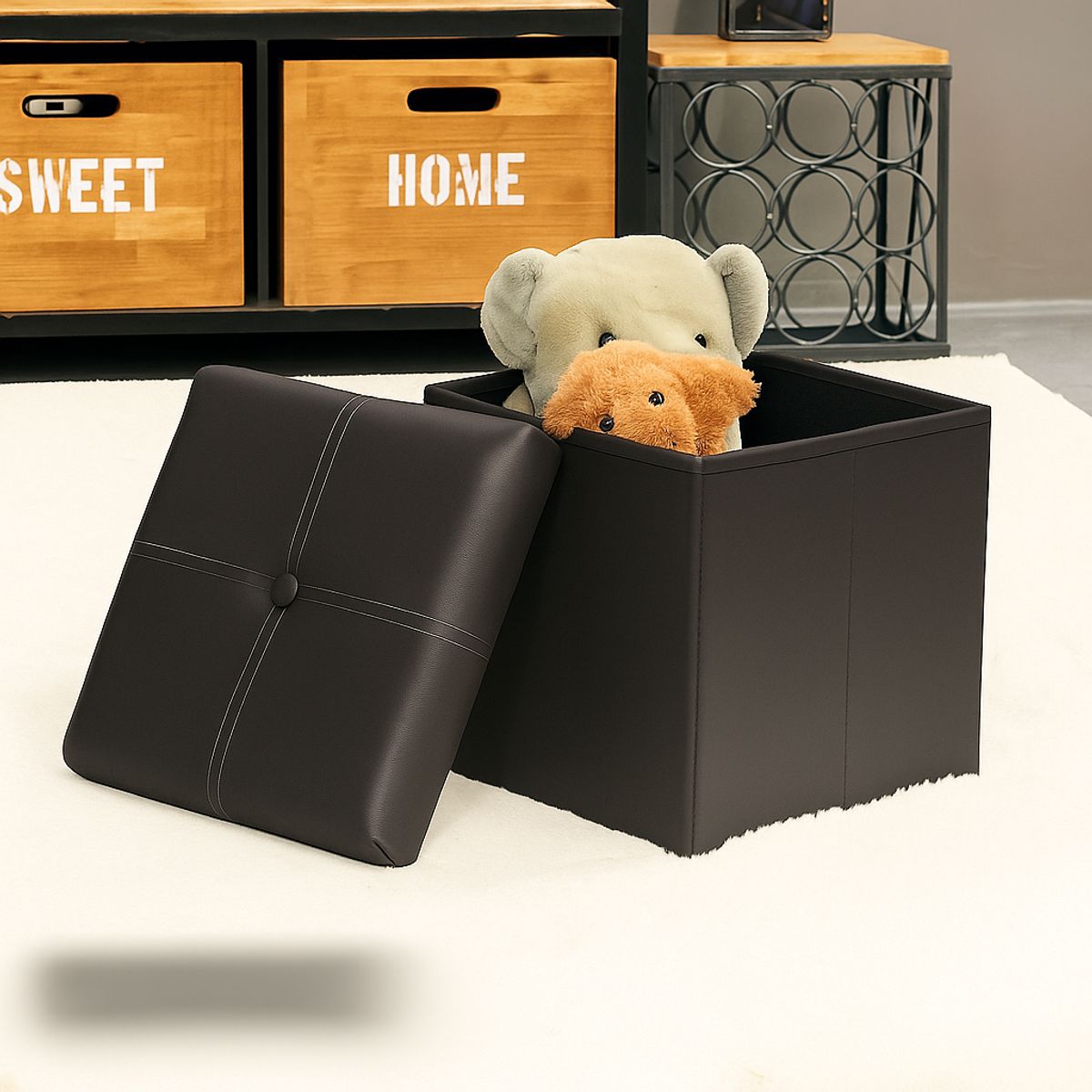 INSPIRA MARKET - Taburete Puff Baul reposapiés asiento acolchado 30x30 GRIS